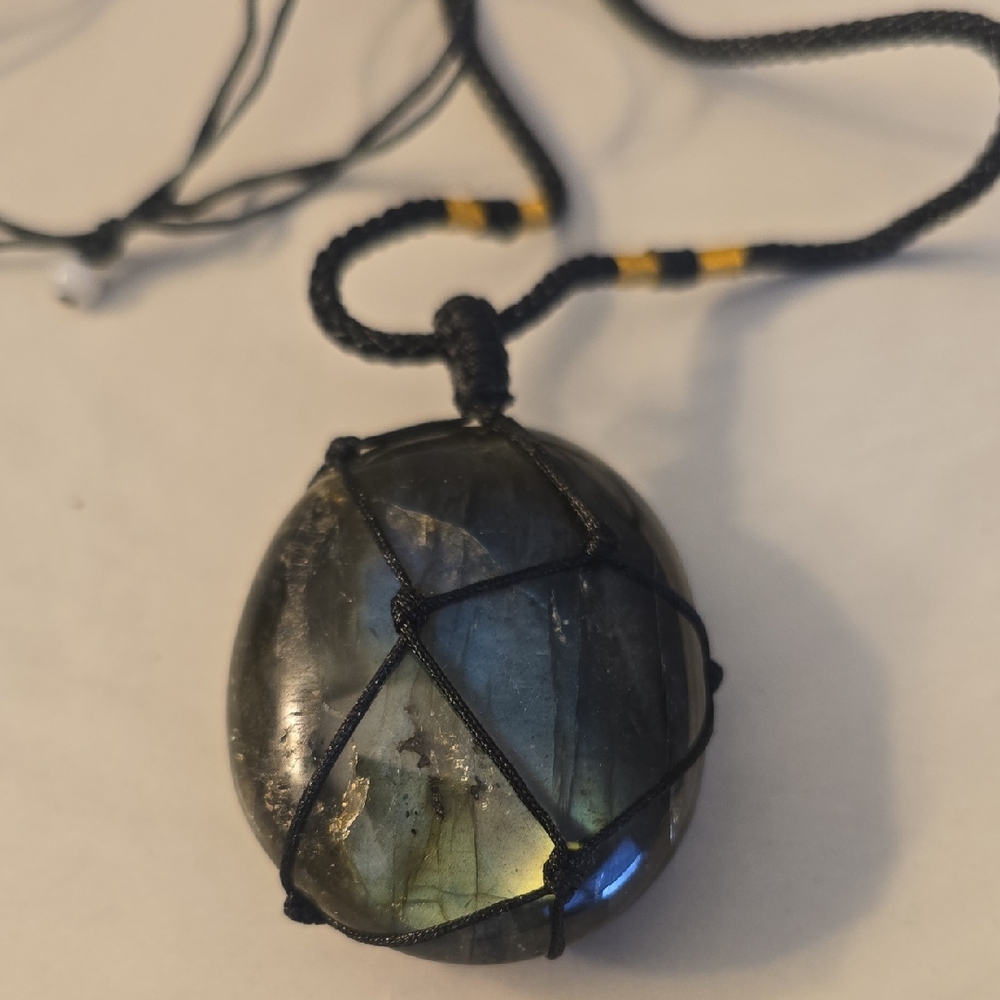 Labradorite Pendant Necklace with Black Cord, Healing Stone, Good Luck New